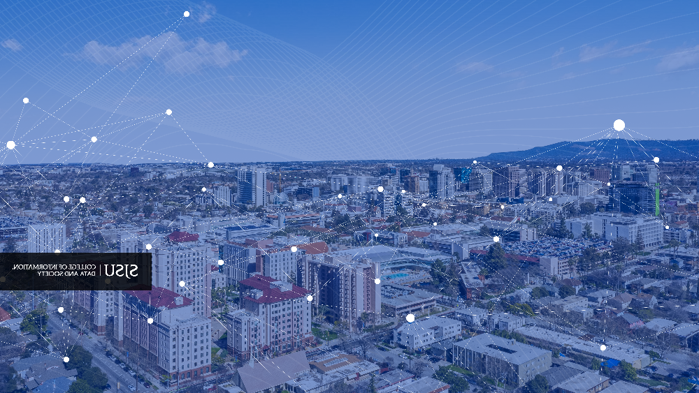 Aerial view of San Jose with visual graphic of data and CIDS Lockup